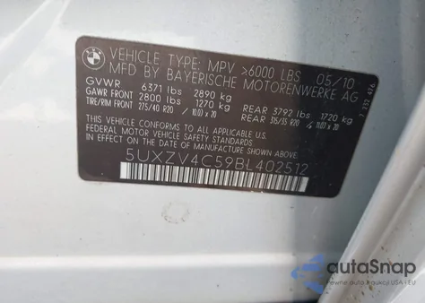 2011 BMW X5 xDrive35I/xDrive35I Premium/xDrive35I Sport Activity из США, поврежденный, VIN 5UXZV4C59BL402512